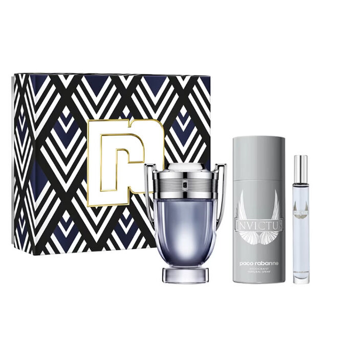 Paco Rabanne Invictus Eau de Toilette Spray 100ml Set 3 Pieces | Luxury Perfumes & Cosmetics | BeautyTheShop The Exclusive Niche Store