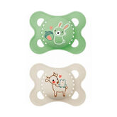 Mam Original Pure Silicone Pacifier 2-6 Months Green/Beige Smooth - 2 Units