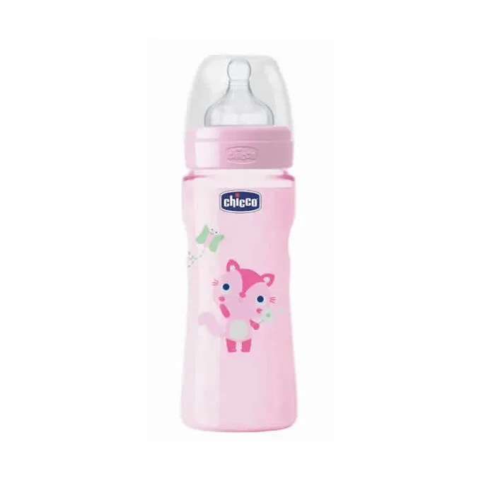 Chicco Well-Being Silicone Baby Bottle Fast Flux Rose 4m+ 330ml