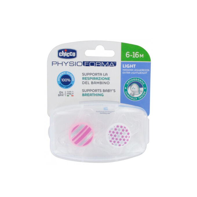 Color Pink 2er Pack Silicone Soother 6-16 M Chicco Physio Light 