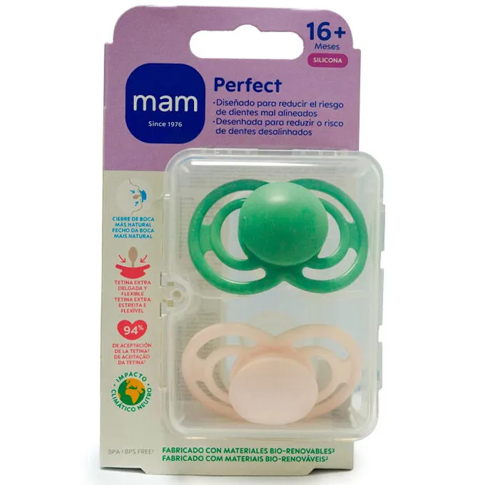 Mam Perfect Symmetrical Silicone Pacifier +16 Months Matt N Double Pack